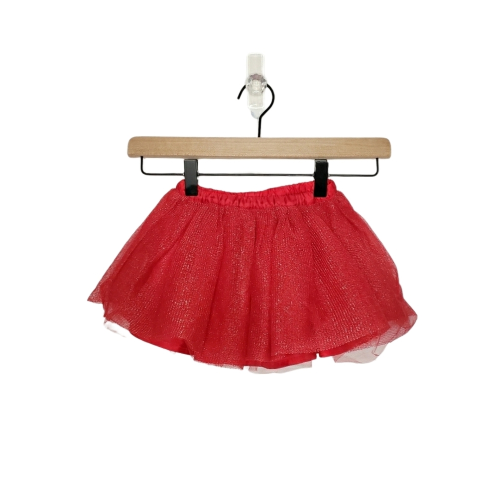 Gymboree 2T Toddler Girl Red Glitter Pull On Tulle Tutu Skirt with Elastic